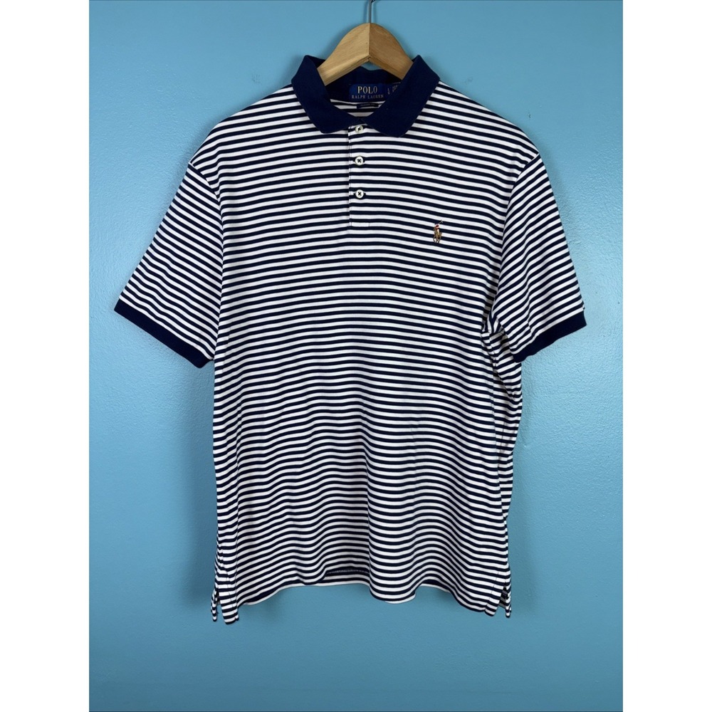 Polo Ralph Lauren Navy Mens Large Striped Classic Flesh Pony Preppy Coastal